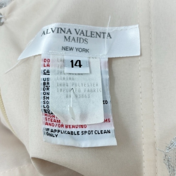 ALVINA VALENTA MAIDS Women’s Beige Silver Lace Overlay Strapless Formal Dress 14 - Picture 5 of 6